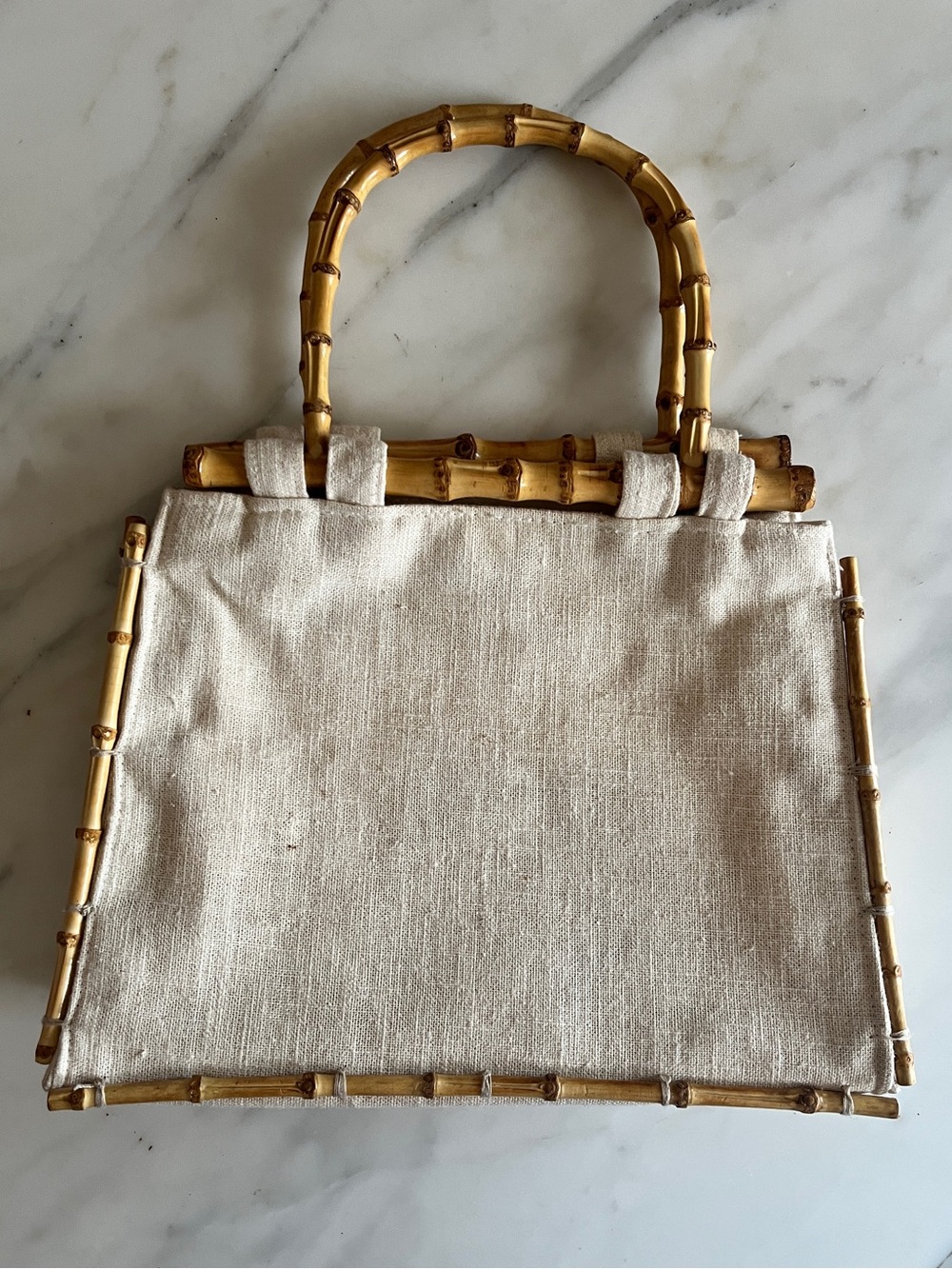 Linen and Bamboo Frame handbag - Natural